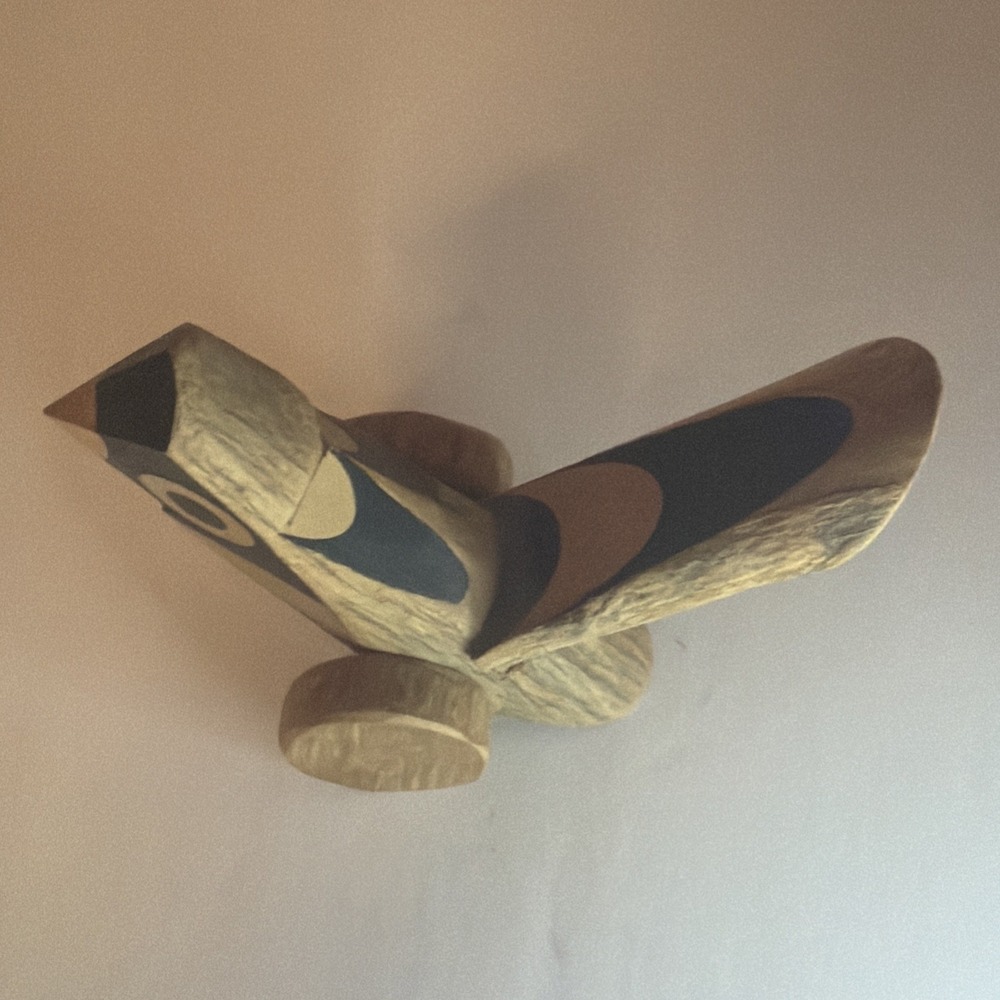 Kishima Japanese Wooden Click Clack Bird Toy on wheels signed Japan Folk Art - Picture 3 of 16